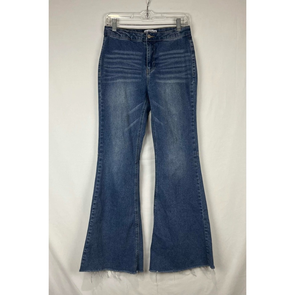 EUC Vanilla Star Womens Denim High Rise Flare Raw Hem Jeans Size 7